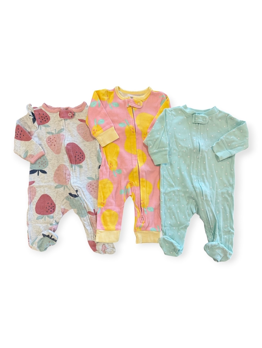 Carter's Baby Girl 3M Footed Pajamas Sleepers Set of 3 Mix Prints Strawberry